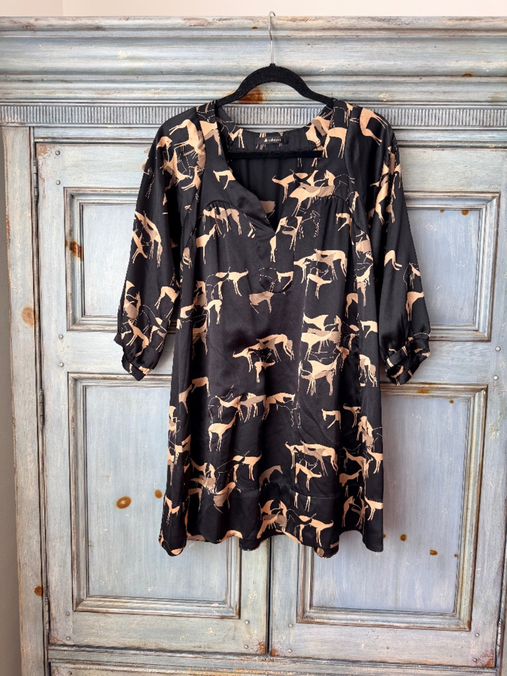 Ulla Johnson Mini Black Silk Dress with Deer Print Size 4